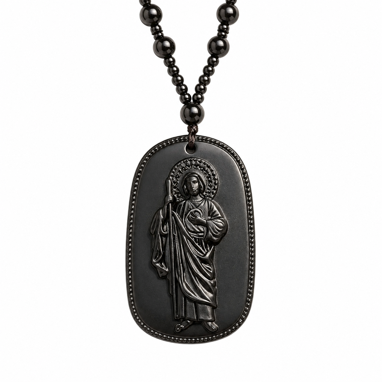 Collar de San Judas Tadeo - Dije de Vidrio de Alta Calidad (Verde Jade / Negro Obsidiana)