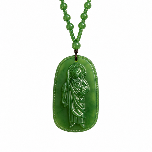 Collar de San Judas Tadeo - Dije de Vidrio de Alta Calidad (Verde Jade / Negro Obsidiana)