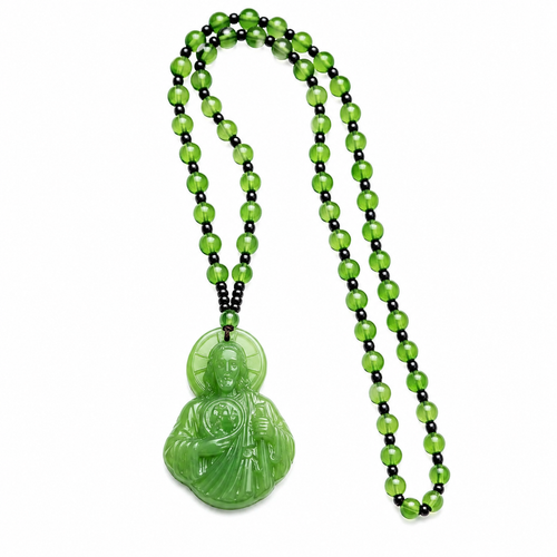 Collar con Rosario de San Judas Tadeo - Dije de Vidrio Premium (Verde Jade / Negro Obsidiana)