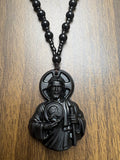 Collar con Rosario de San Judas Tadeo - Dije de Vidrio Premium (Verde Jade / Negro Obsidiana)