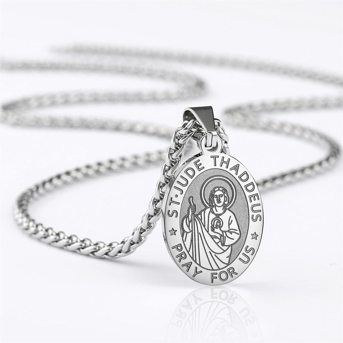 San Judas Tadeo Oval Pendant Necklace - Sturdy Stainless Steel Electroplated Religious Jewelry Wholesale