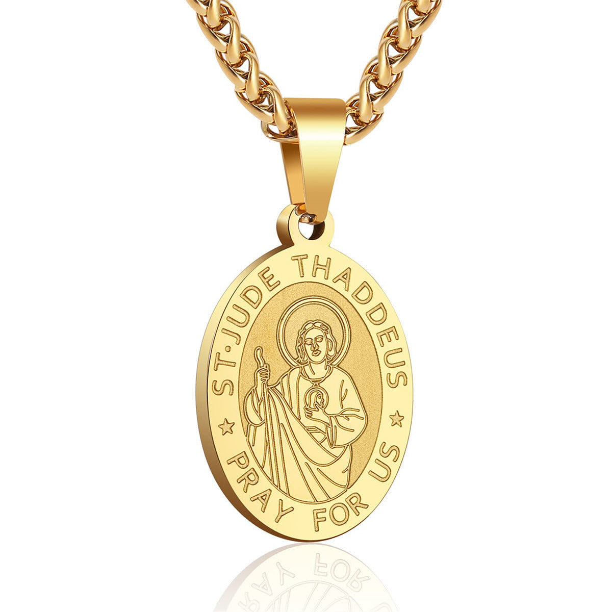 San Judas Tadeo Oval Pendant Necklace - Sturdy Stainless Steel Electroplated Religious Jewelry Wholesale