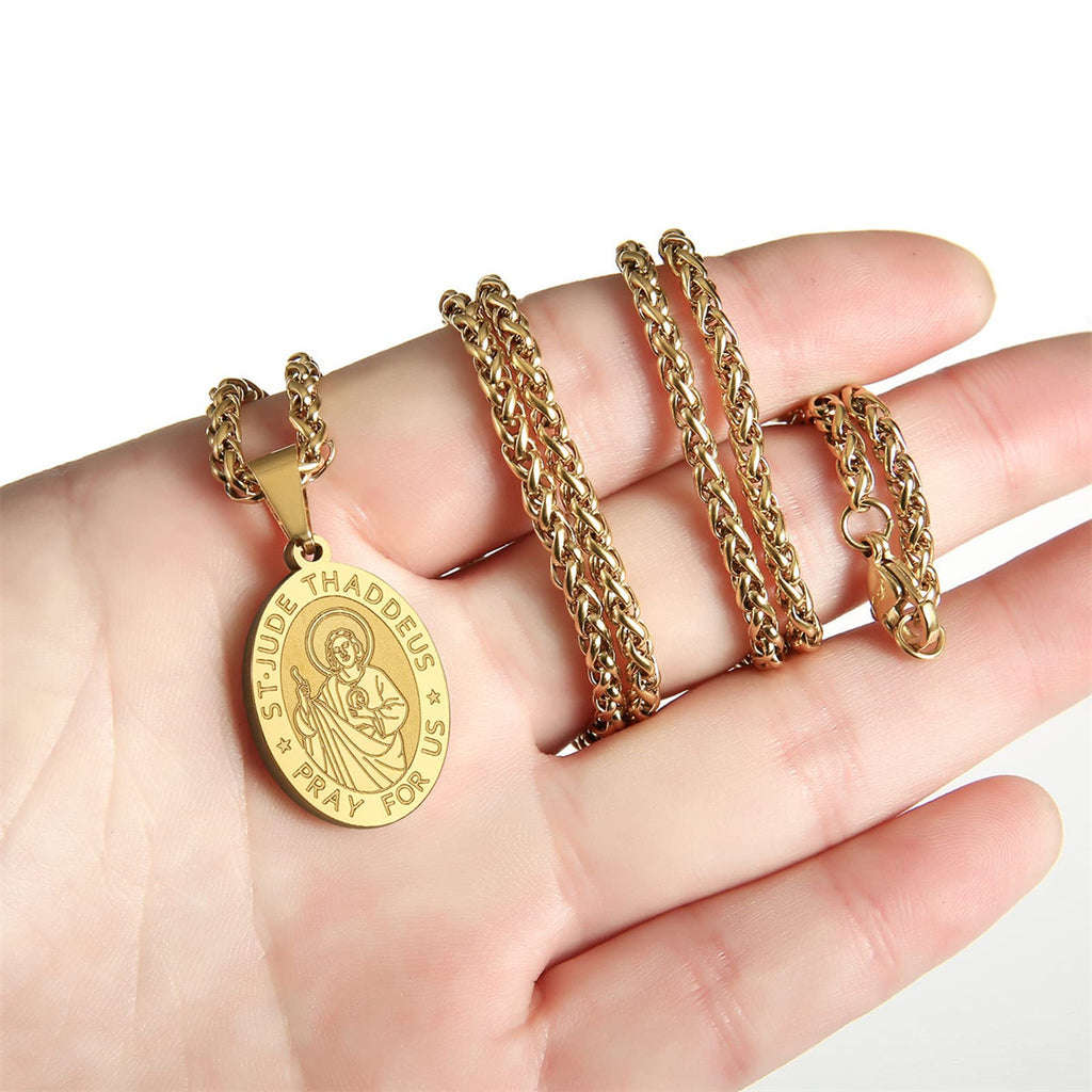 San Judas Tadeo Oval Pendant Necklace - Sturdy Stainless Steel Electroplated Religious Jewelry Wholesale