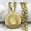 San Judas Round Pendant Necklace - Sturdy Stainless Steel Religious Pendant Wholesale for Mayoreo