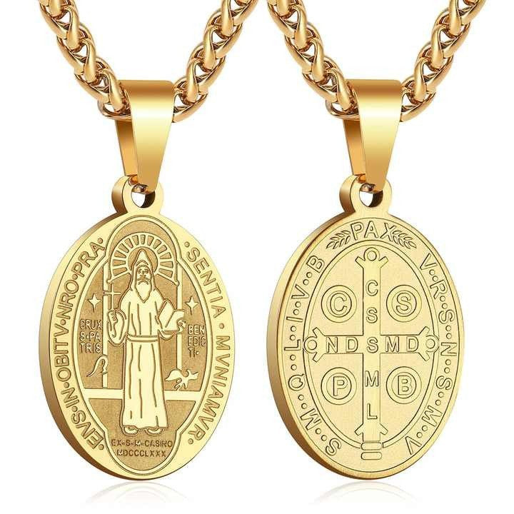 Saint Benedict Medal Pendant Necklace - Stainless Steel San Benito Religious Jewelry Wholesale for Mayoreo
