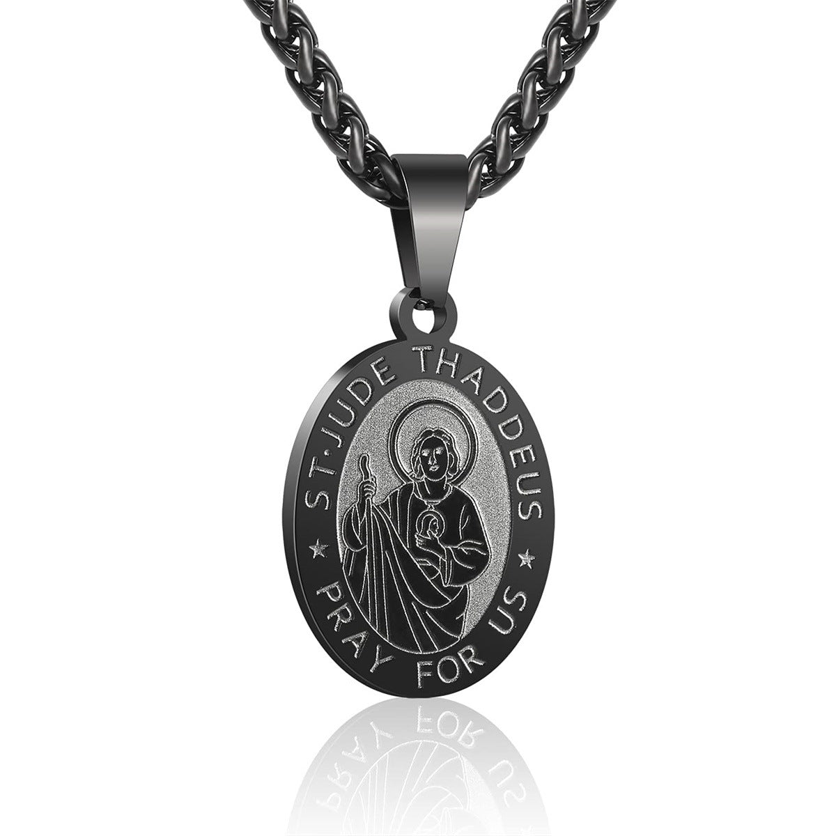 San Judas Tadeo Oval Pendant Necklace - Sturdy Stainless Steel Electroplated Religious Jewelry Wholesale