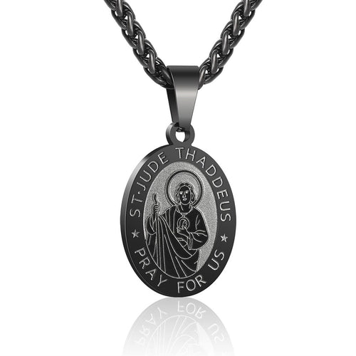 San Judas Tadeo Oval Pendant Necklace - Sturdy Stainless Steel Electroplated Religious Jewelry Wholesale