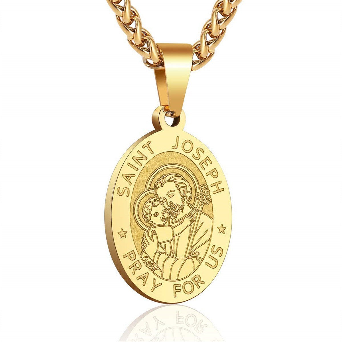 Saint Joseph Oval Pendant Necklace - Stainless Steel San José Religious Jewelry Wholesale for Mayoreo