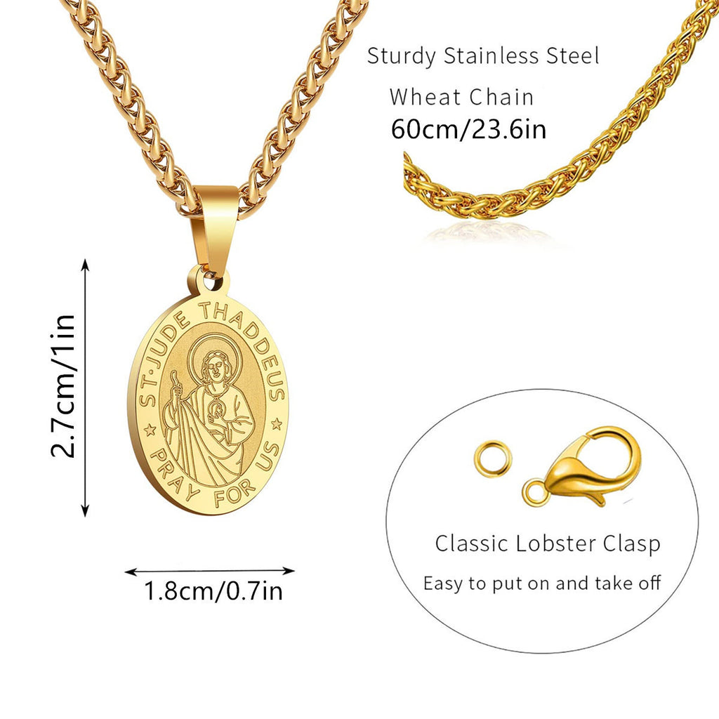 San Judas Tadeo Oval Pendant Necklace - Sturdy Stainless Steel Electroplated Religious Jewelry Wholesale
