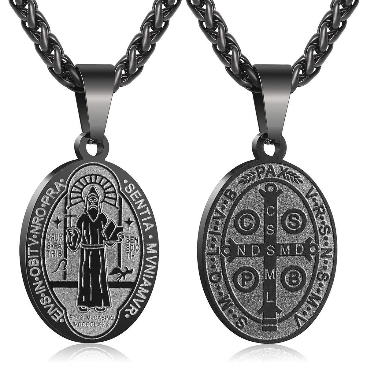 Saint Benedict Medal Pendant Necklace - Stainless Steel San Benito Religious Jewelry Wholesale for Mayoreo