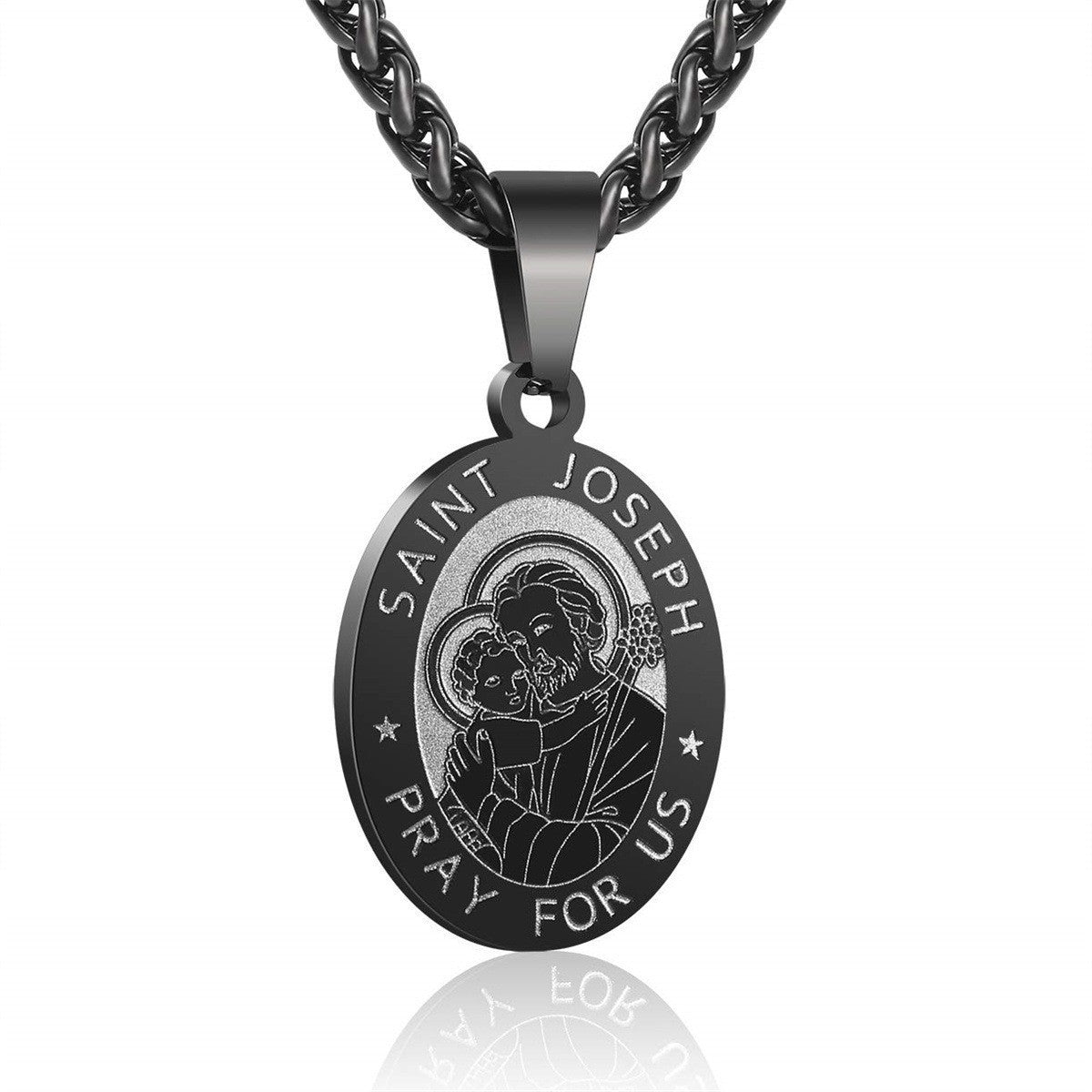 Saint Joseph Oval Pendant Necklace - Stainless Steel San José Religious Jewelry Wholesale for Mayoreo